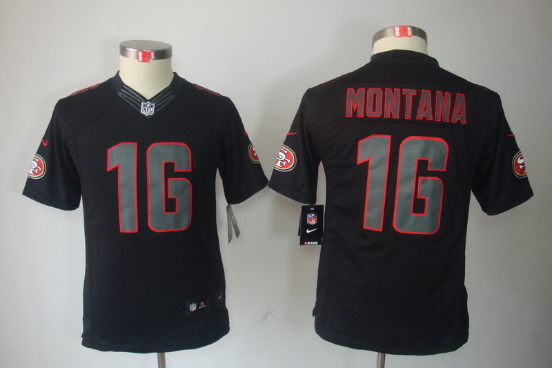 Youth San Francisco 49ers #16 montana black NFL Nike Jerseys->tampa bay lightning->NHL Jersey
